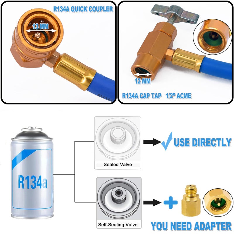 LIYYOO R134a AC Refrigerant Recharge Hose Kit, with Measuring Pressure Gauge and 1/2â€™â€™ Acme Can Opener Tap Dispensing Valve Fit for Car AC Air Conditioning Refrigerant Charging - Image 4